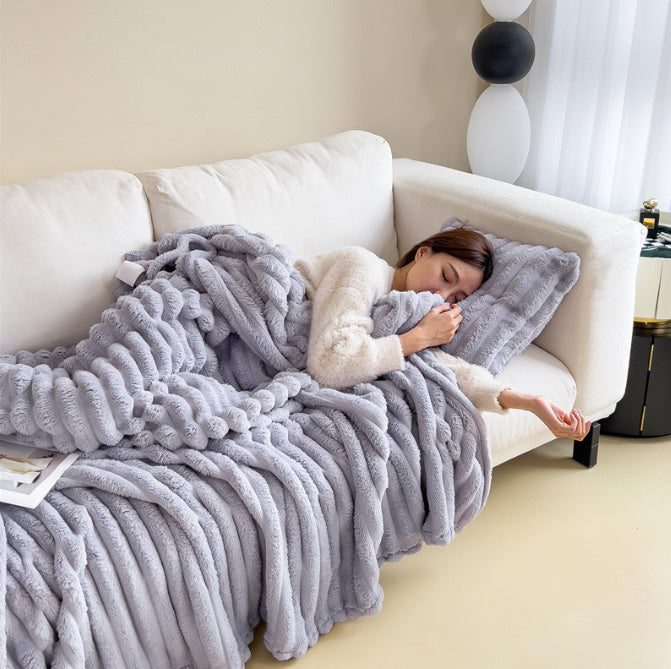 Luxury Faux Rabbit Fur Blanket | Super Soft Double-Sided Velvet Throw for Bed & Couch