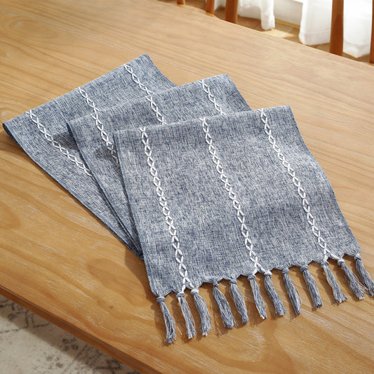 Bohemian Striped Table Runner for Dining Room | Handwoven Tassel Decoration