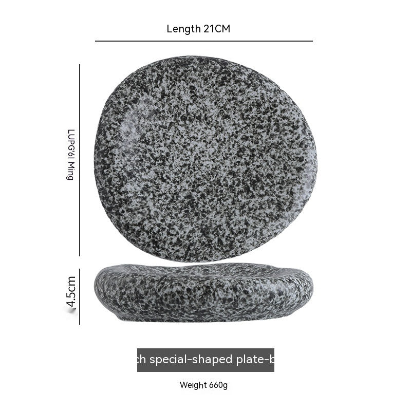 Handmade Irregular Ceramic Plate | Japanese Minimalist Marble Dinner Plate for Modern Dining