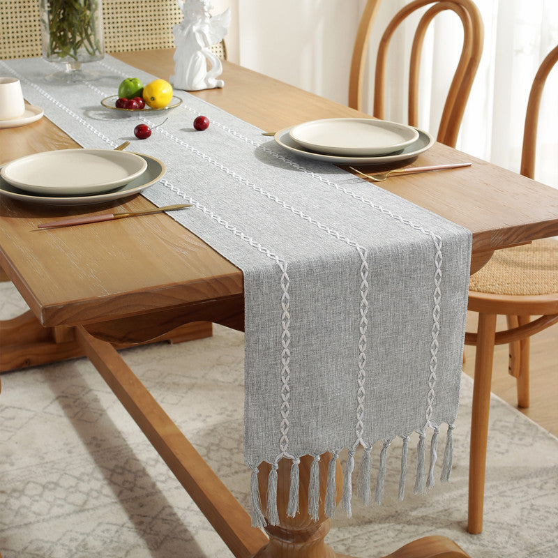 Bohemian Striped Table Runner for Dining Room | Handwoven Tassel Decoration