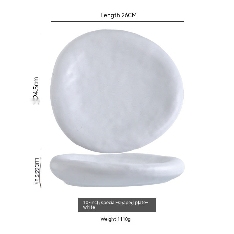 Handmade Irregular Ceramic Plate | Japanese Minimalist Marble Dinner Plate for Modern Dining