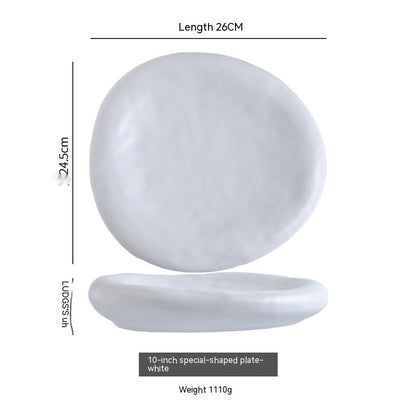 Handmade Irregular Ceramic Plate | Japanese Minimalist Marble Dinner Plate for Modern Dining