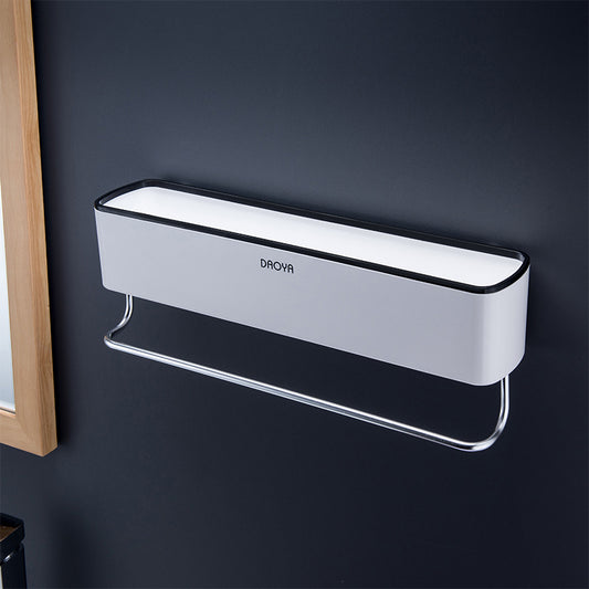 Wall Mounted Bathroom Shelf | Adhesive Organizer with Towel Bar for Toothbrush & Cosmetics