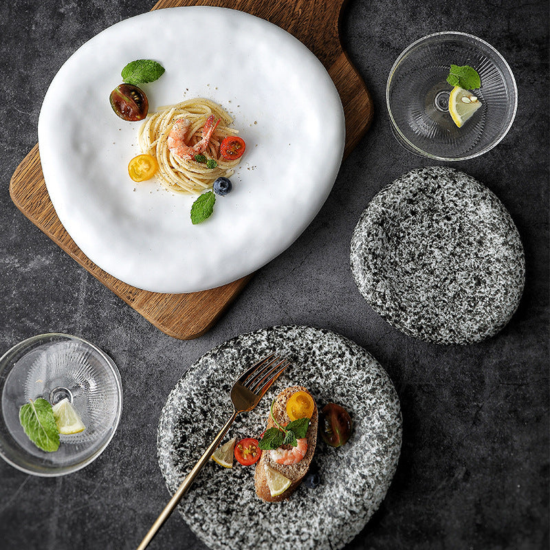 Handmade Irregular Ceramic Plate | Japanese Minimalist Marble Dinner Plate for Modern Dining