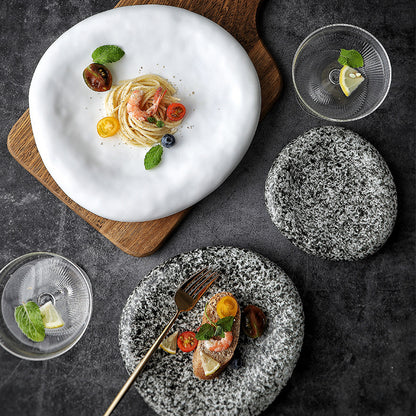 Handmade Irregular Ceramic Plate | Japanese Minimalist Marble Dinner Plate for Modern Dining