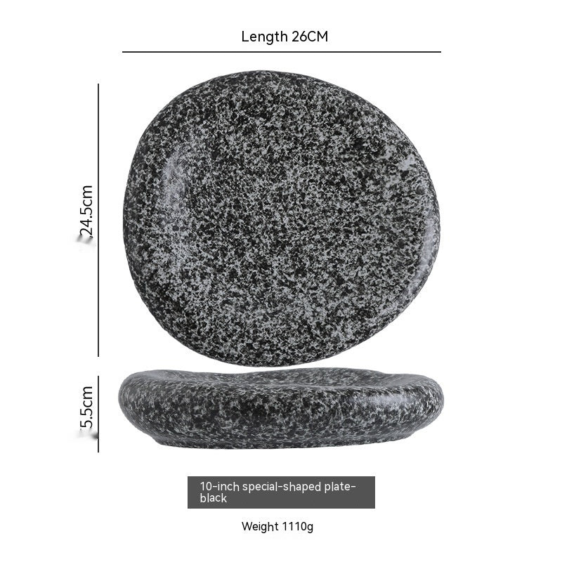 Handmade Irregular Ceramic Plate | Japanese Minimalist Marble Dinner Plate for Modern Dining