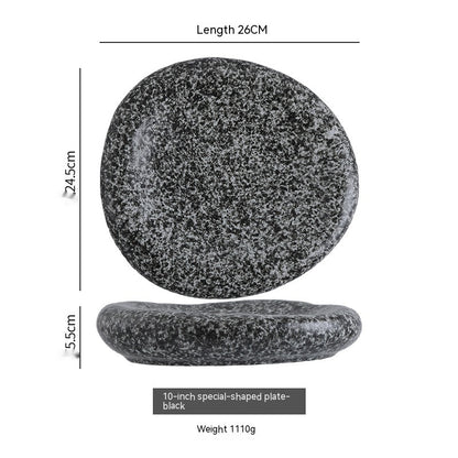 Handmade Irregular Ceramic Plate | Japanese Minimalist Marble Dinner Plate for Modern Dining
