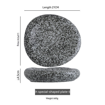 Handmade Irregular Ceramic Plate | Japanese Minimalist Marble Dinner Plate for Modern Dining
