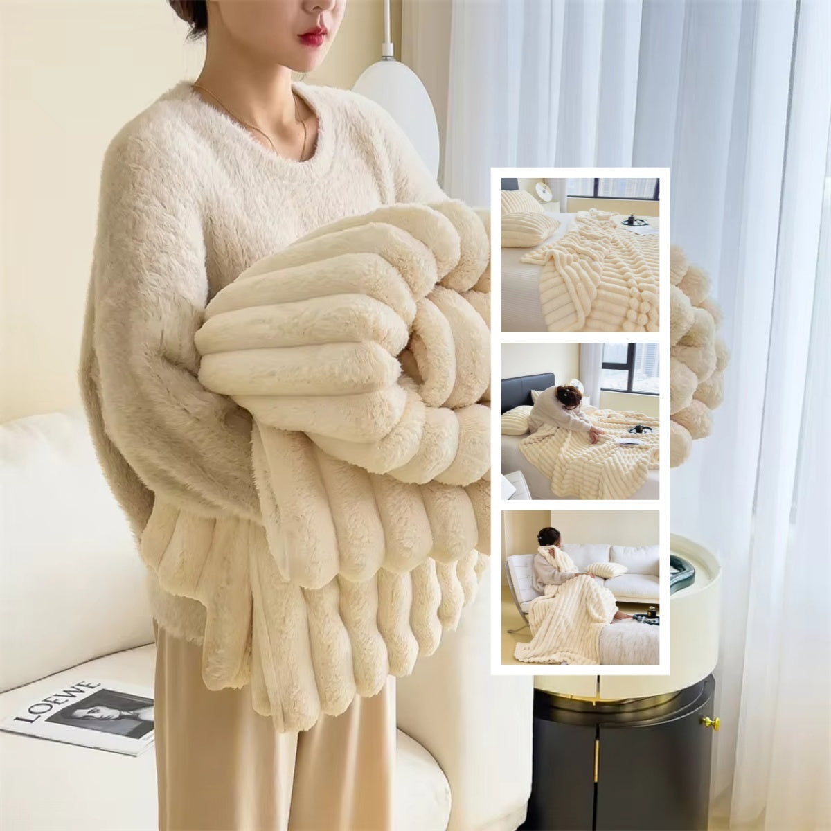 Luxury Faux Rabbit Fur Blanket | Super Soft Double-Sided Velvet Throw for Bed & Couch