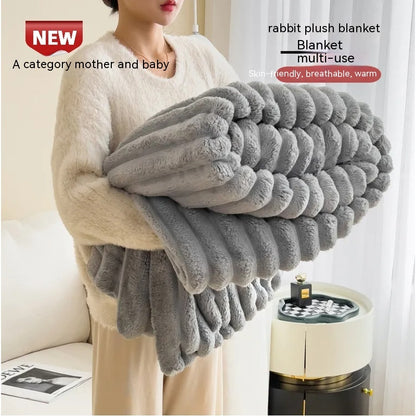 Luxury Faux Rabbit Fur Blanket | Super Soft Double-Sided Velvet Throw for Bed & Couch