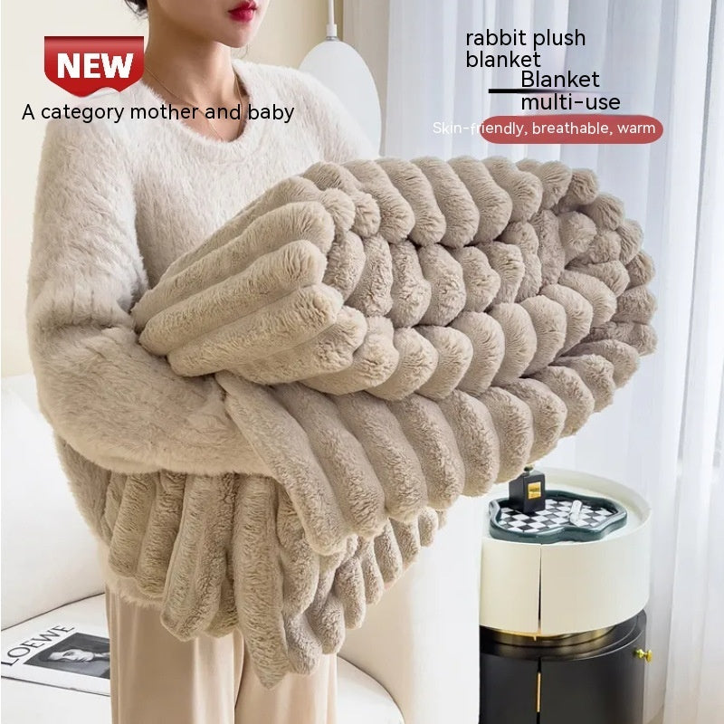 Luxury Faux Rabbit Fur Blanket | Super Soft Double-Sided Velvet Throw for Bed & Couch