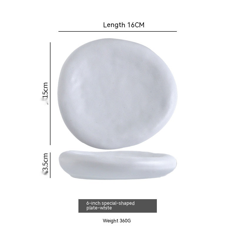 Handmade Irregular Ceramic Plate | Japanese Minimalist Marble Dinner Plate for Modern Dining