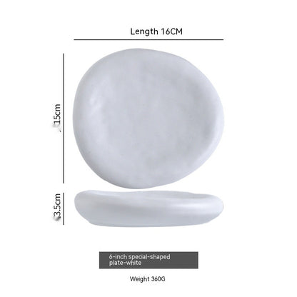 Handmade Irregular Ceramic Plate | Japanese Minimalist Marble Dinner Plate for Modern Dining