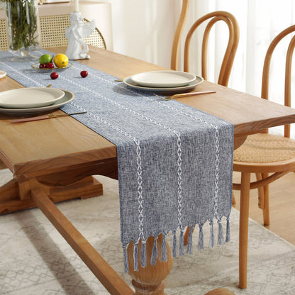 Bohemian Striped Table Runner for Dining Room | Handwoven Tassel Decoration