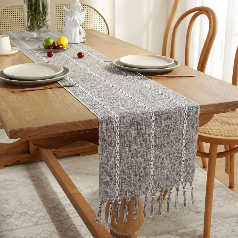 Bohemian Striped Table Runner for Dining Room | Handwoven Tassel Decoration