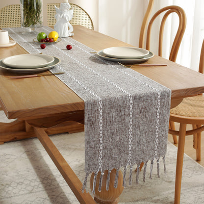 Bohemian Striped Table Runner for Dining Room | Handwoven Tassel Decoration