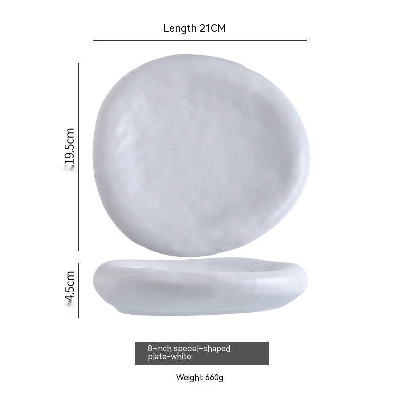 Handmade Irregular Ceramic Plate | Japanese Minimalist Marble Dinner Plate for Modern Dining